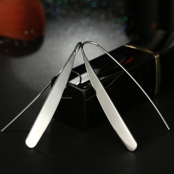 long flat bar drop drop earrings Jewelry - Long Silver Flat Bar Earrings Drop